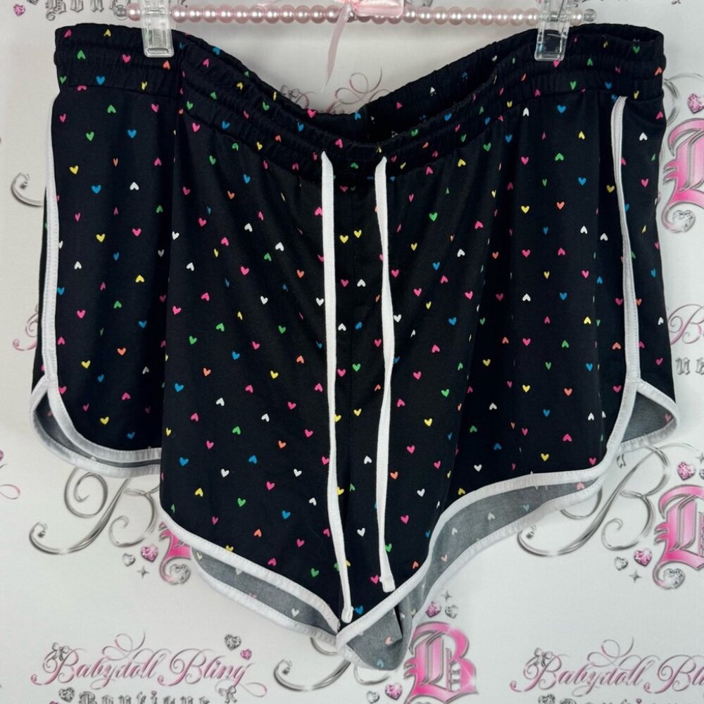 No Boundaries shorts rainbow 🌈 hearts print Black Shorts with Multicolor Hearts
